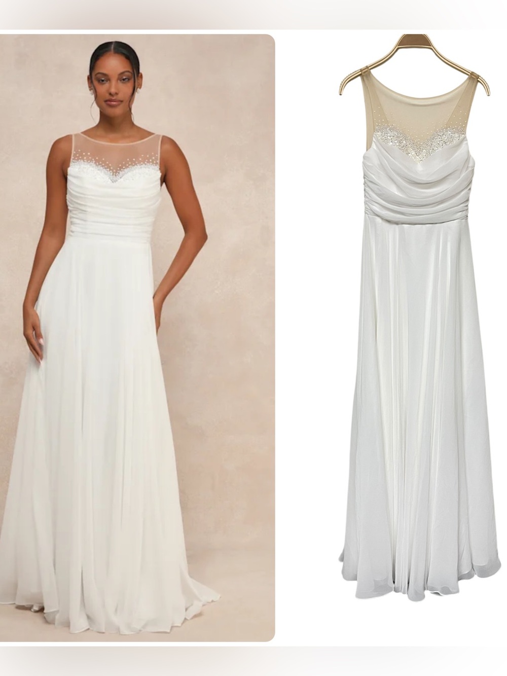 New Lulus Legendary Love White Beaded Illusion Maxi Dress Bridal‎ Wedding Bride